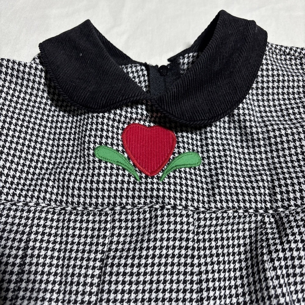 VTG Jayne COPELAND Houndstooth Black Red Heart 2T Peter Pan Collar